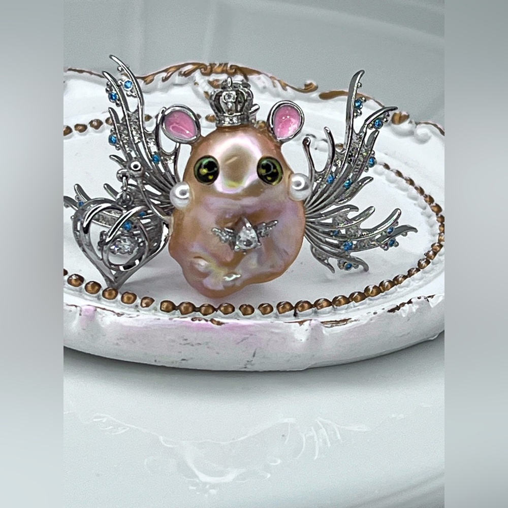 Cultured Pink Baroque Pearl Angel Wing Pendant Necklace